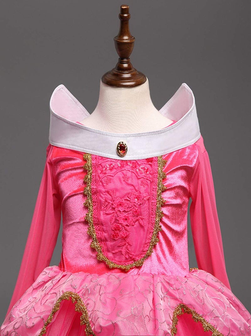 DH Sleeping Beauty Princess Party Girls Costume Dress with Cosplay Accessories Pink 5-6 Years - Image 4